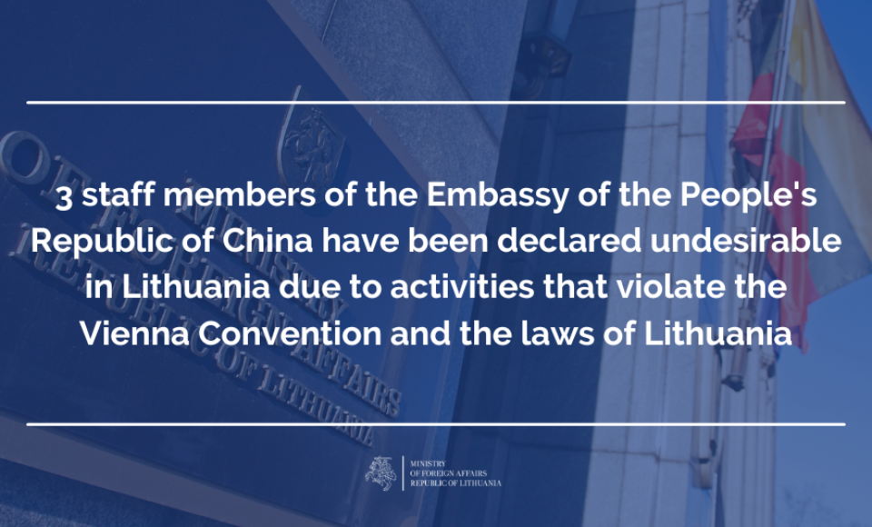 Three staff members of the Embassy of the People's Republic of China have been declared...