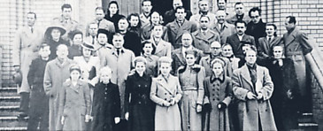 History: Members of the Lithuanian community outside St Christopher's Cathedral, Manuka, 1952